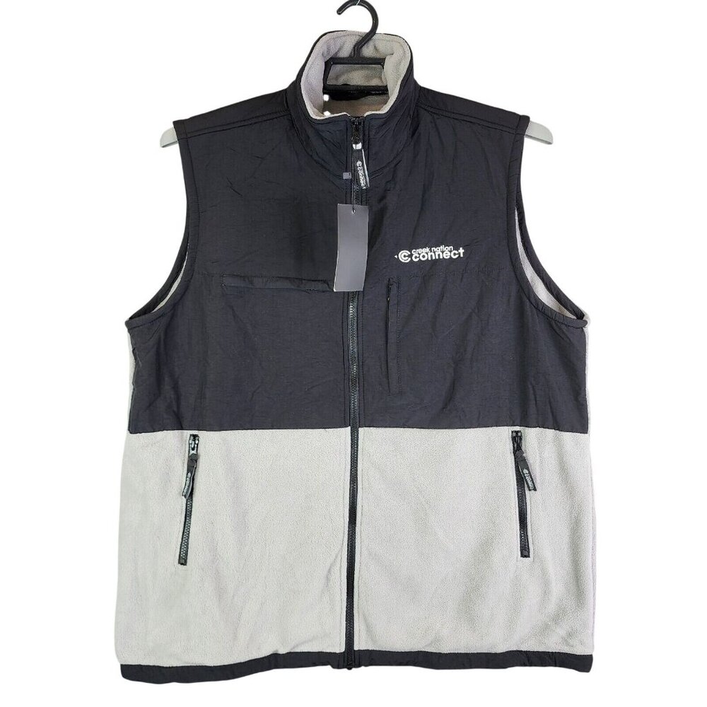 Mens Connect Black & Gray Full Zip Vest Jacket Sleeveless Polyester Size 2XL